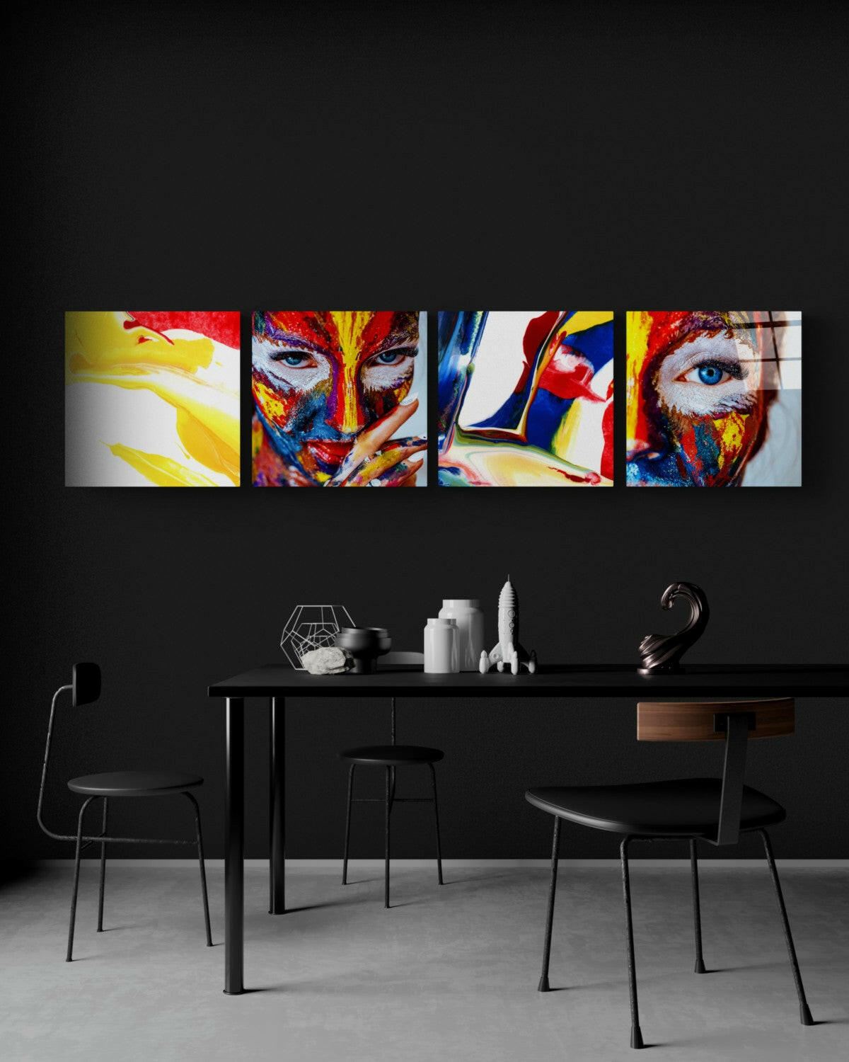 Woman and Red 4-Piece Glass Wall Art Set