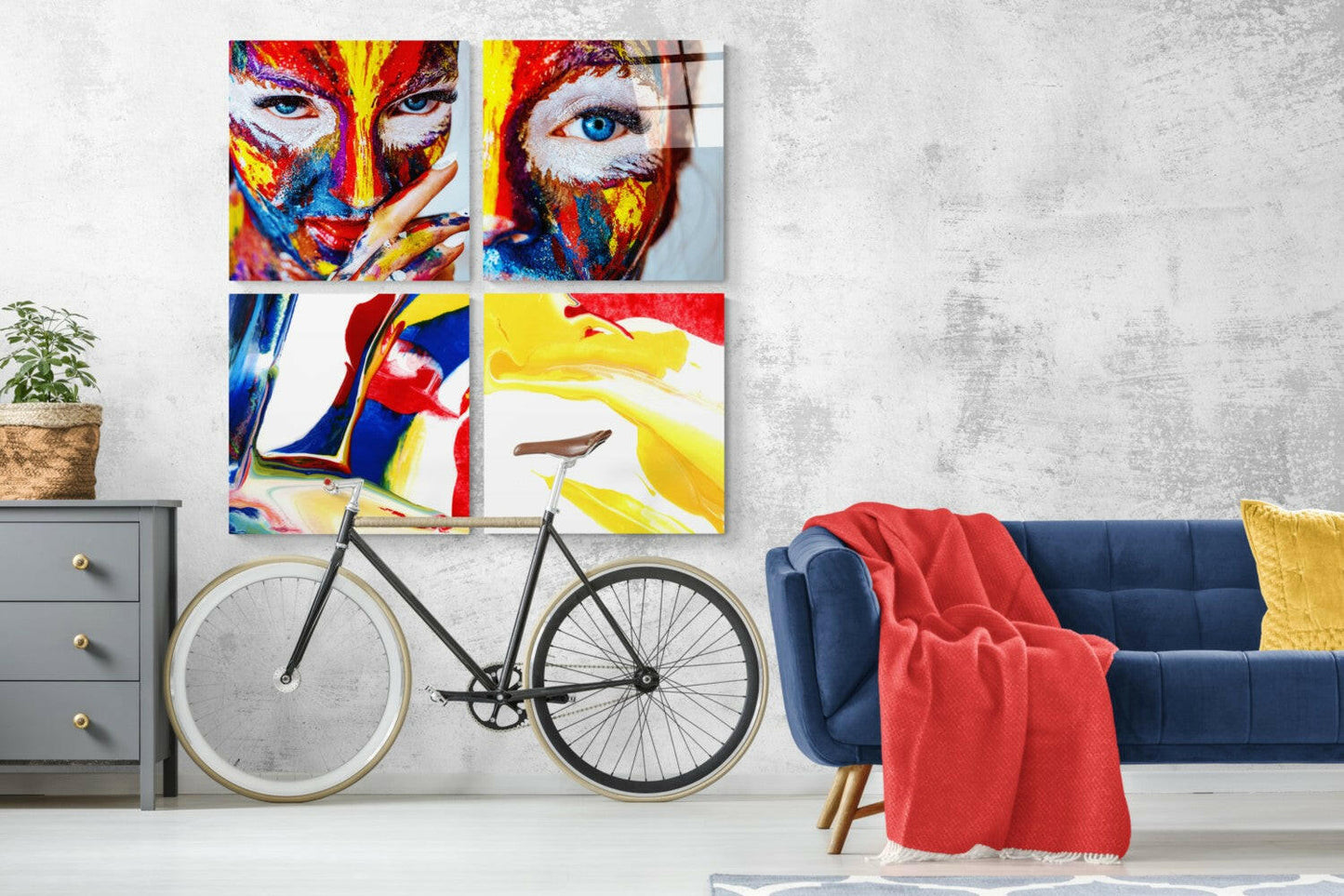 Woman and Red 4-Piece Glass Wall Art Set