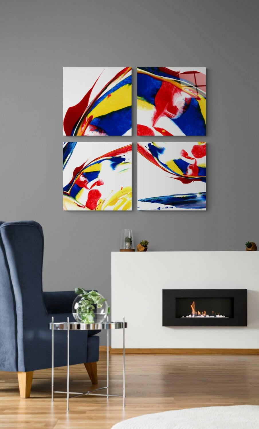 Dance of Red glass wall art 4-piece set