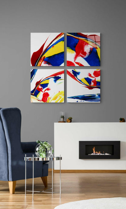 Dance of Red glass wall art 4-piece set