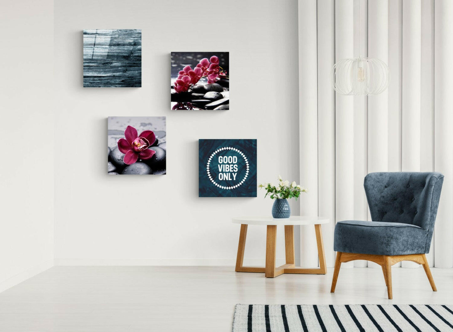 Orchids and Stones Glass Wall Art