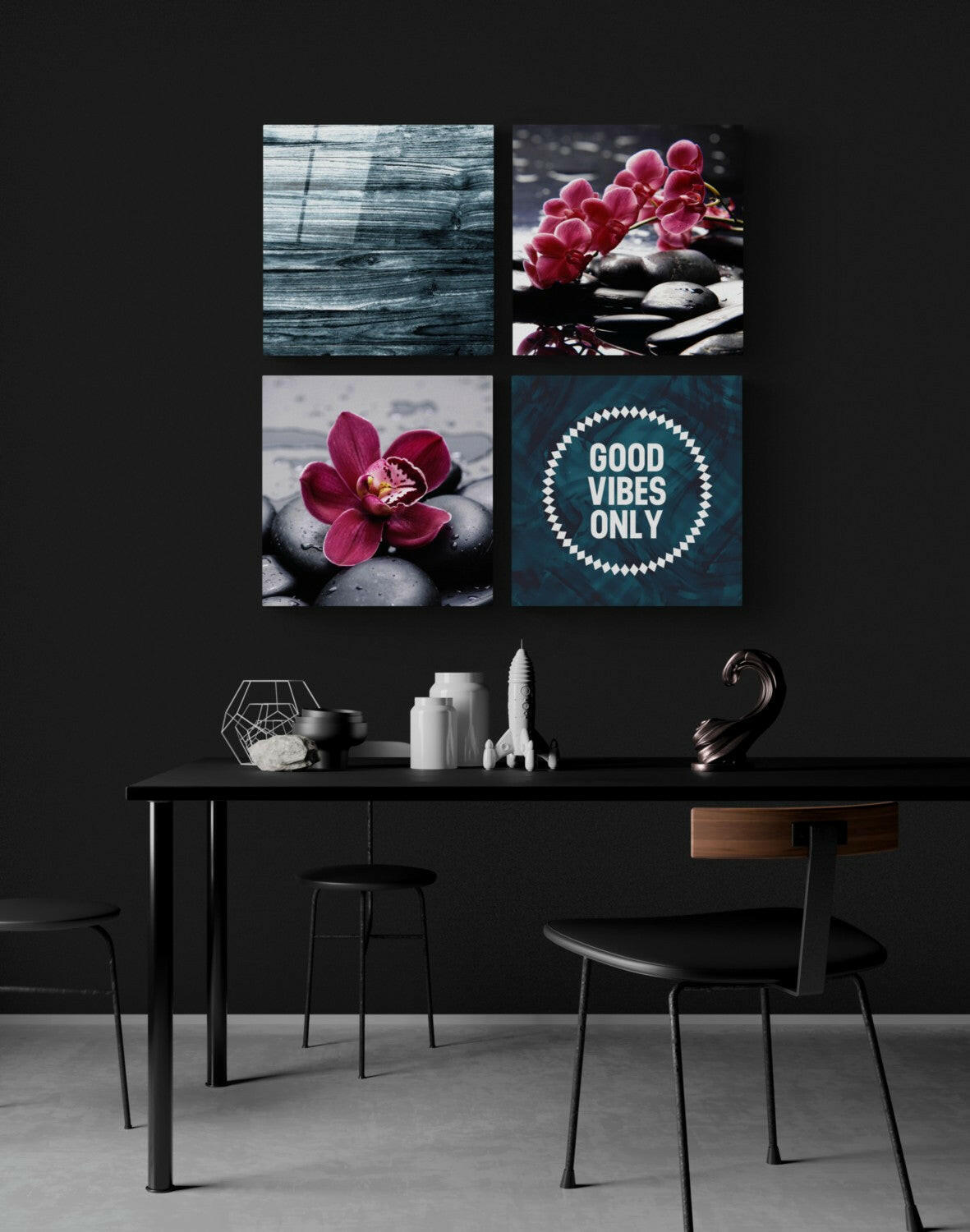 Orchids and Stones Glass Wall Art