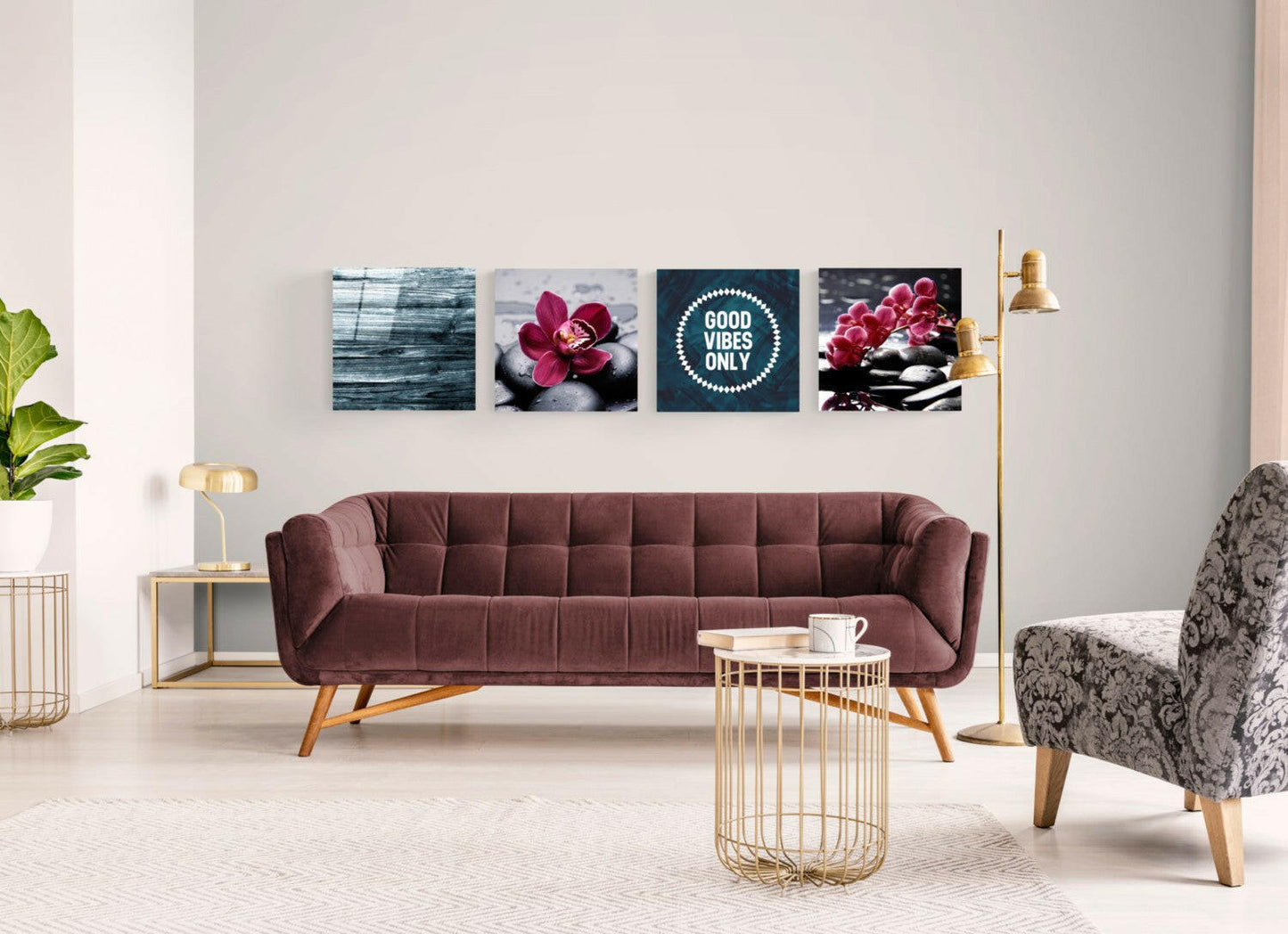 Orchids and Stones Glass Wall Art