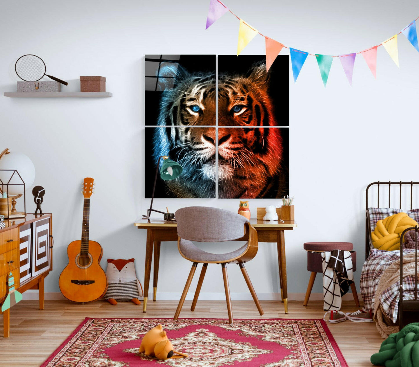 Tiger 4-Panel Glass Wall Art Set - Wildlife
