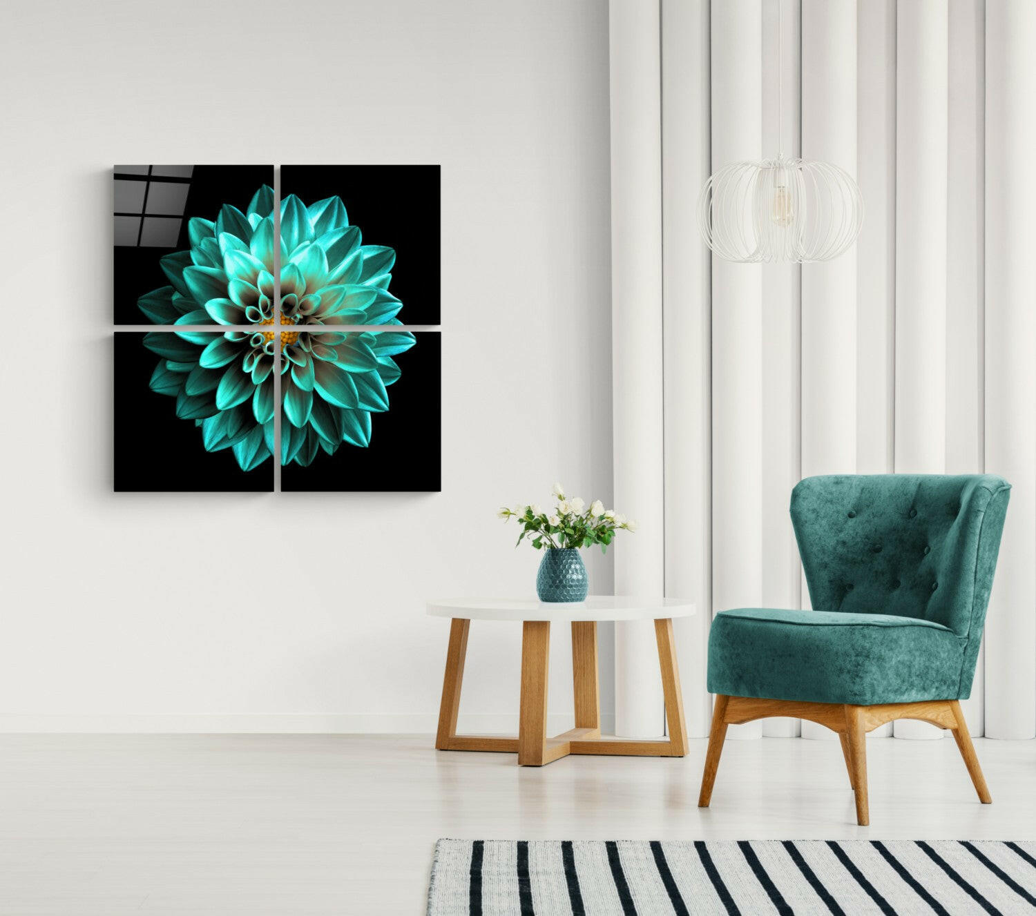 Chrysanthemum glass wall art four-piece floral set