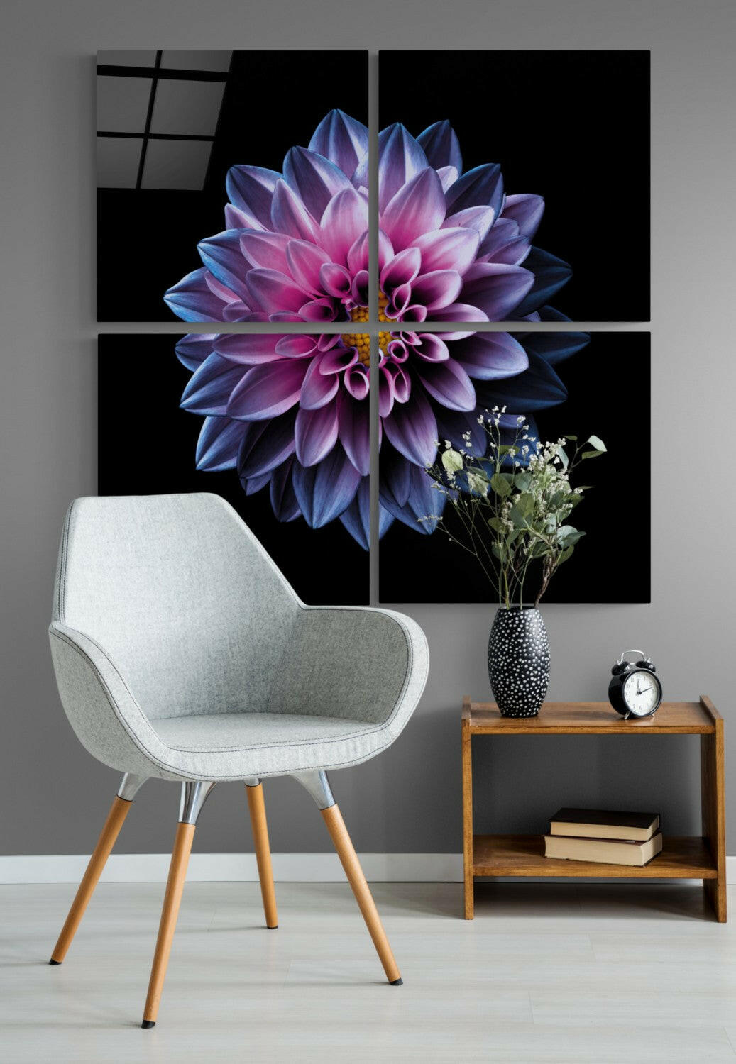 Purple chrysanthemum glass wall art