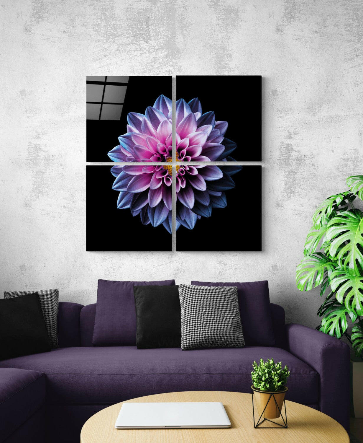 Purple Chrysanthemum Glass Wall Art