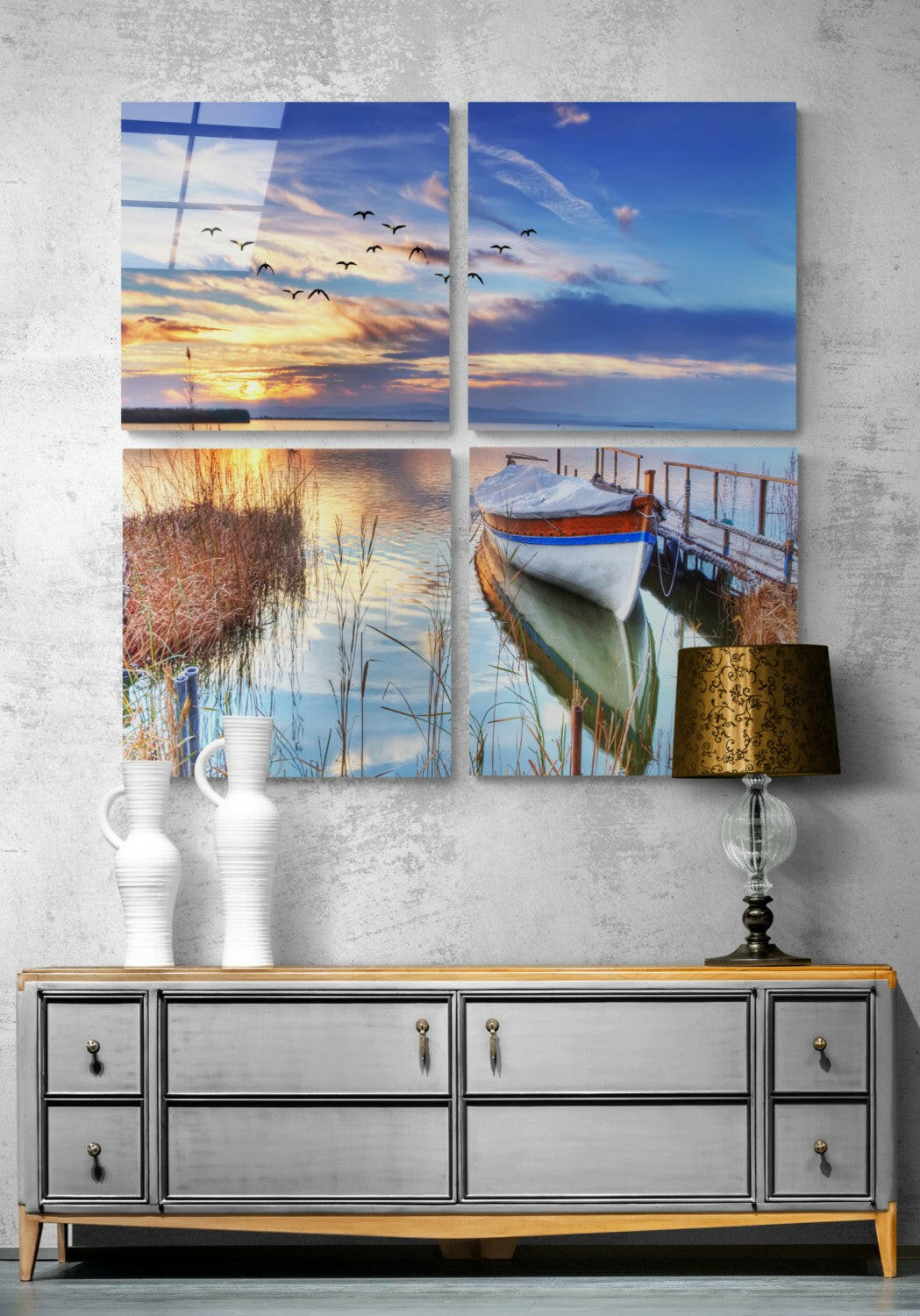 Reeds glass wall art 4-piece set