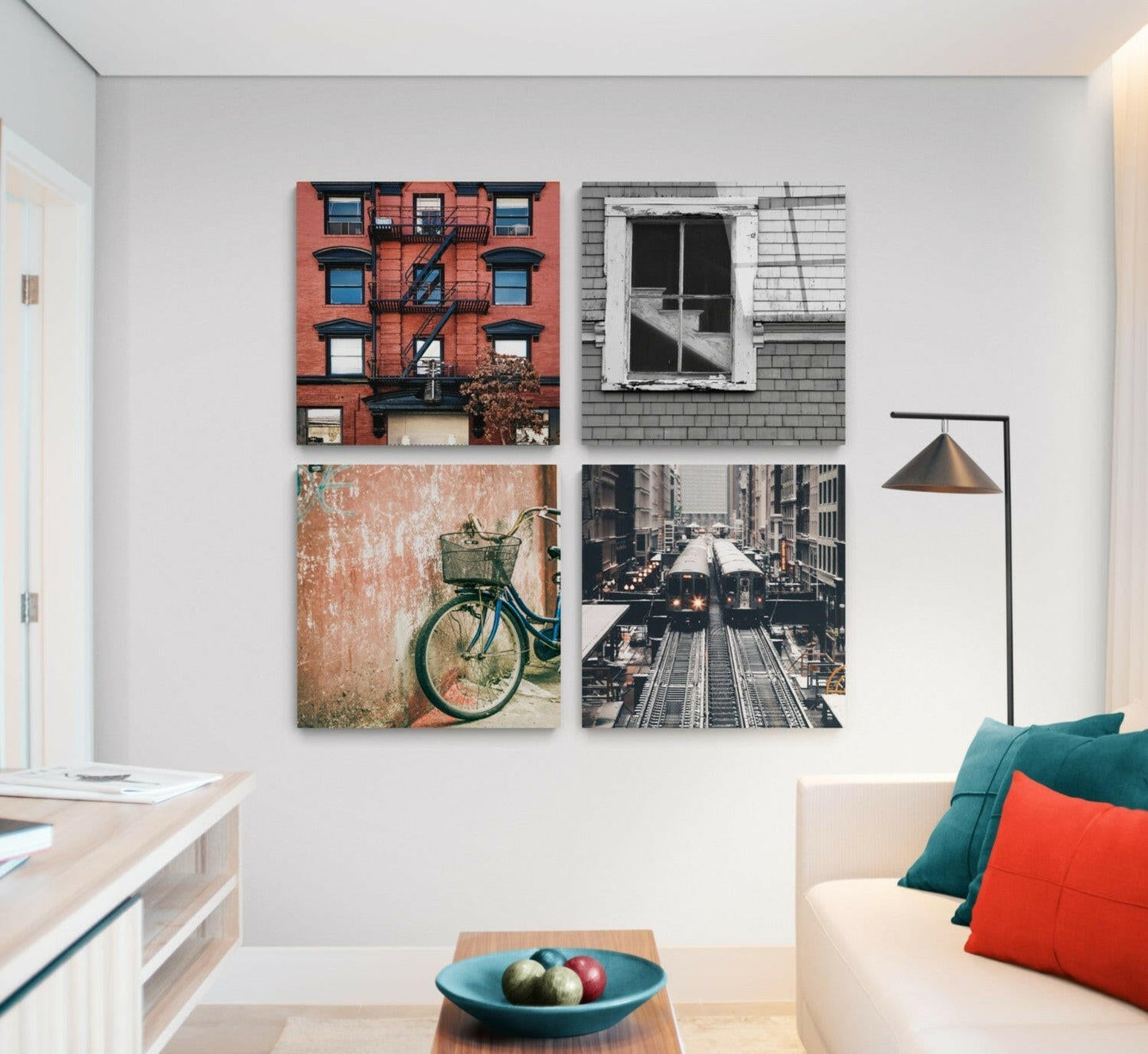 City Quadro 4-Piece Glass Wall Art