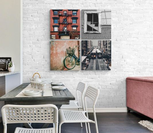 City Quadro Glass Wall Art four-panel cityscape set