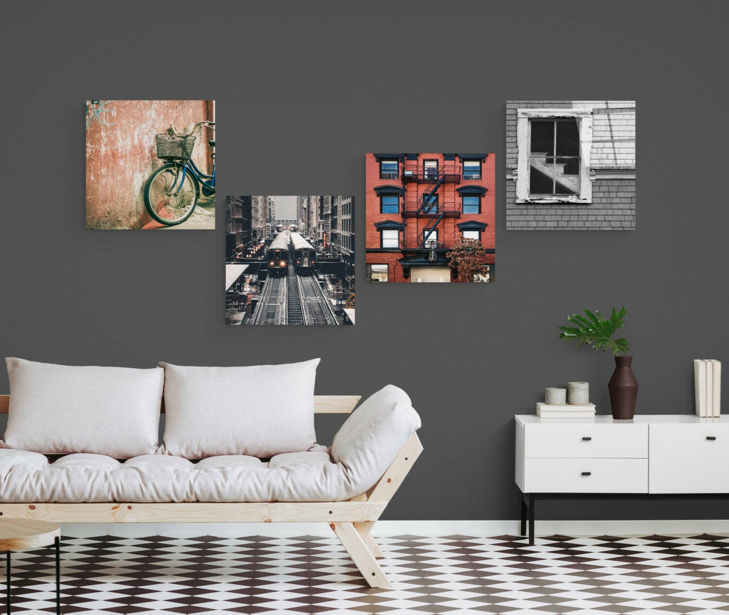 City Quadro 4-Piece Glass Wall Art