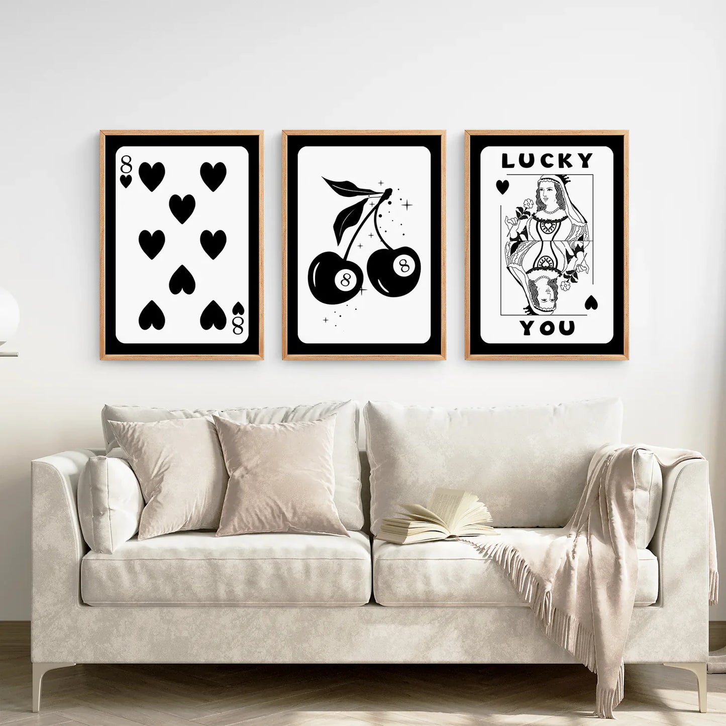 Black and White 8 Ball Cherry Wall Art Set of 3, Retro Prints