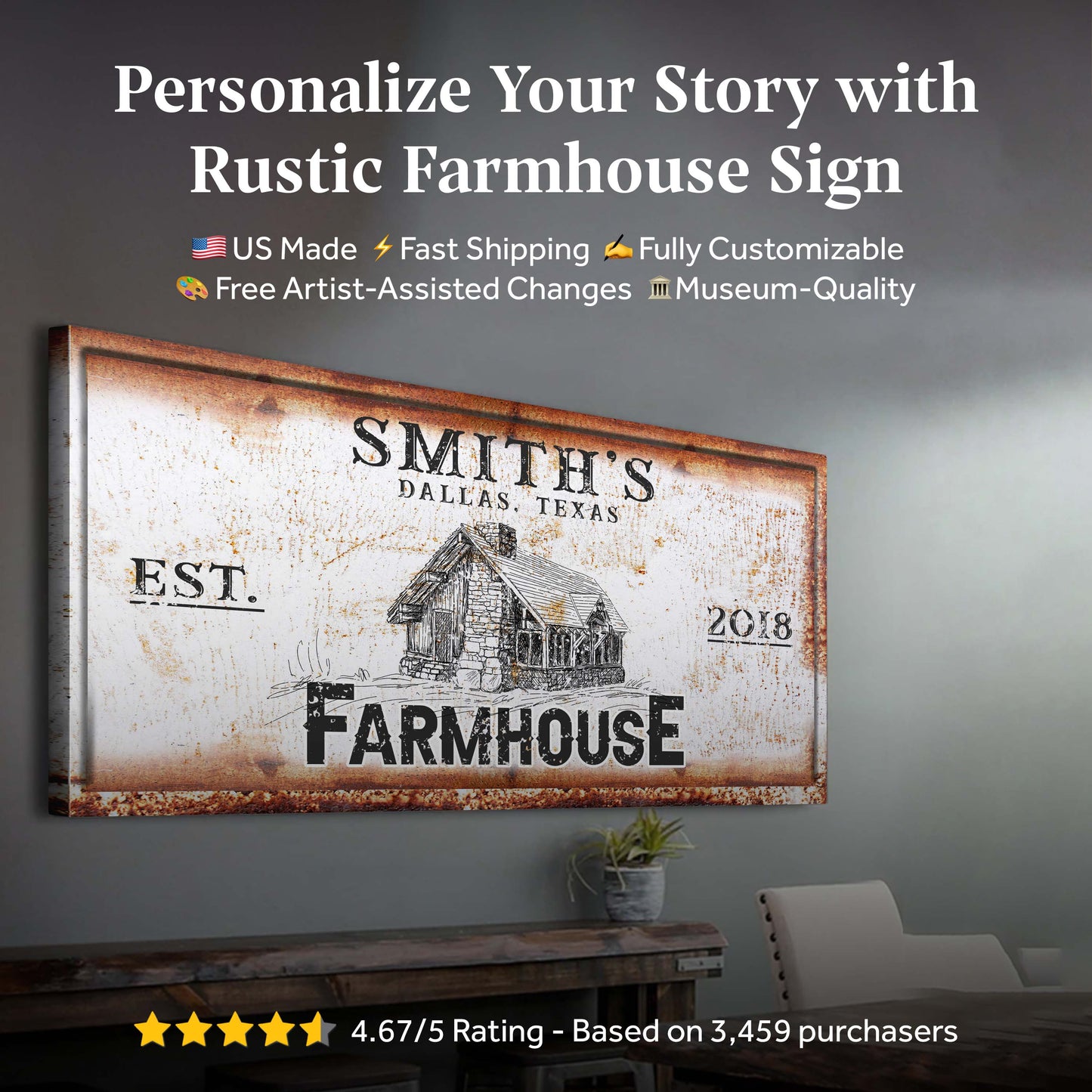 Rustic Farmhouse Personalized Sign II Canvas Wall Art