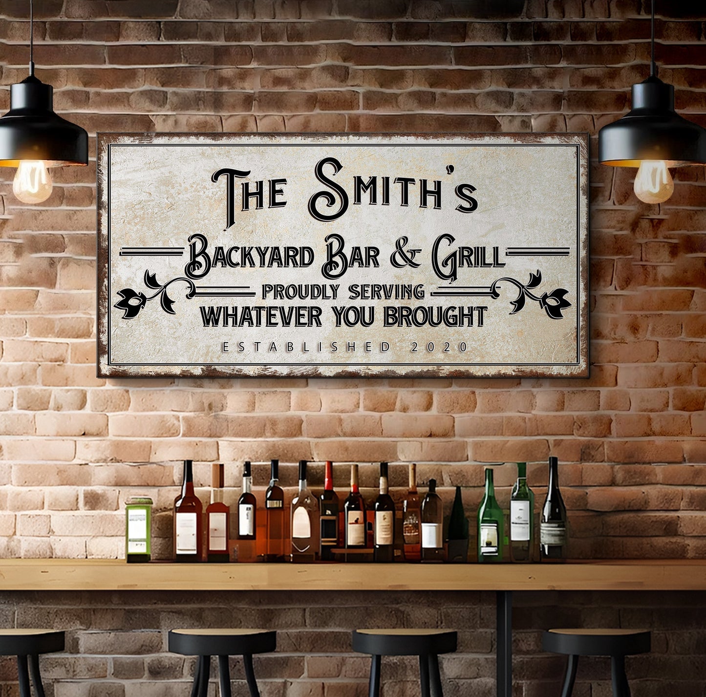 Backyard Bar and Grill Canvas Sign Retro Style