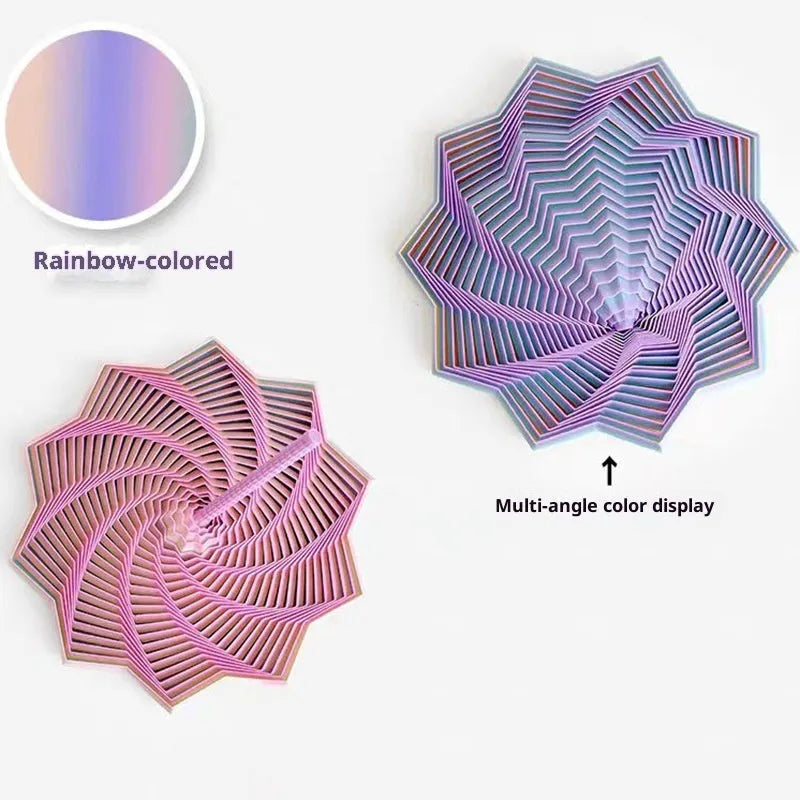 Rainbow-colored 3D printed spiral radish tower multi-angle color display