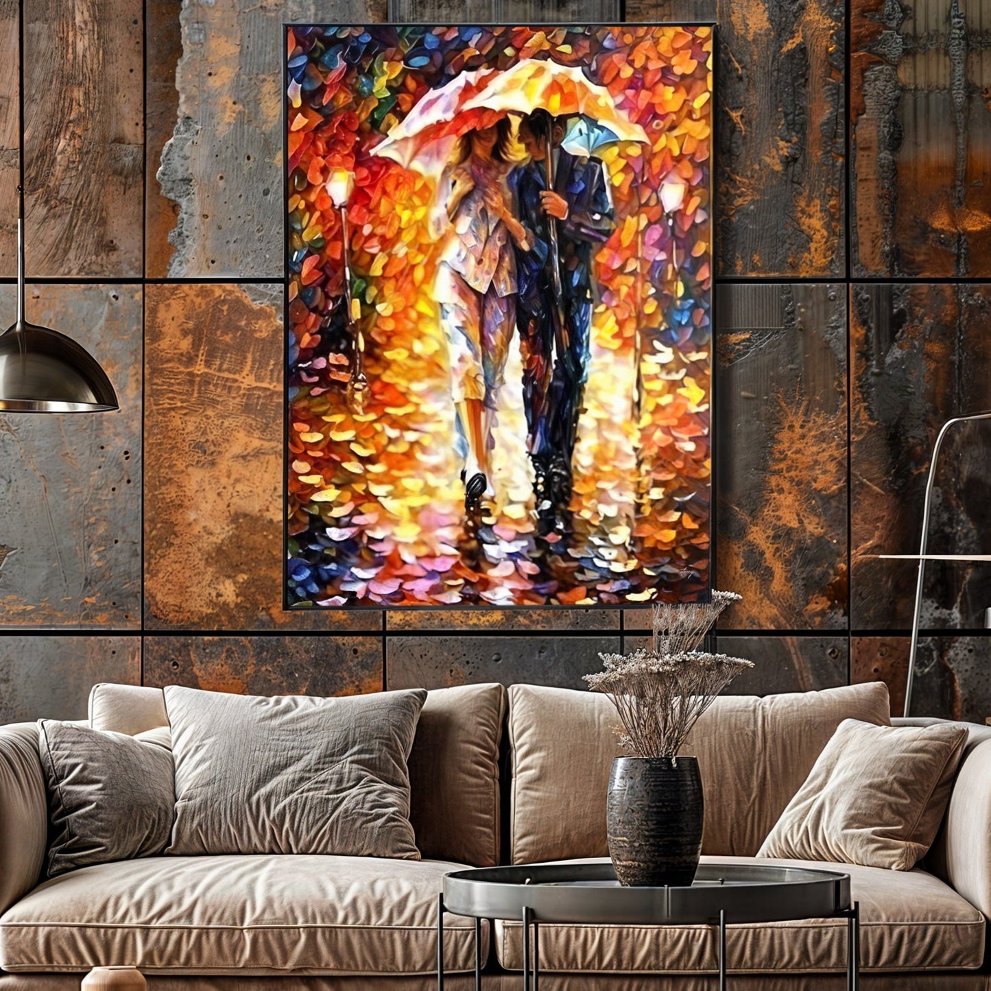Rainy Romance Couple Street Scene Canvas Wall Art