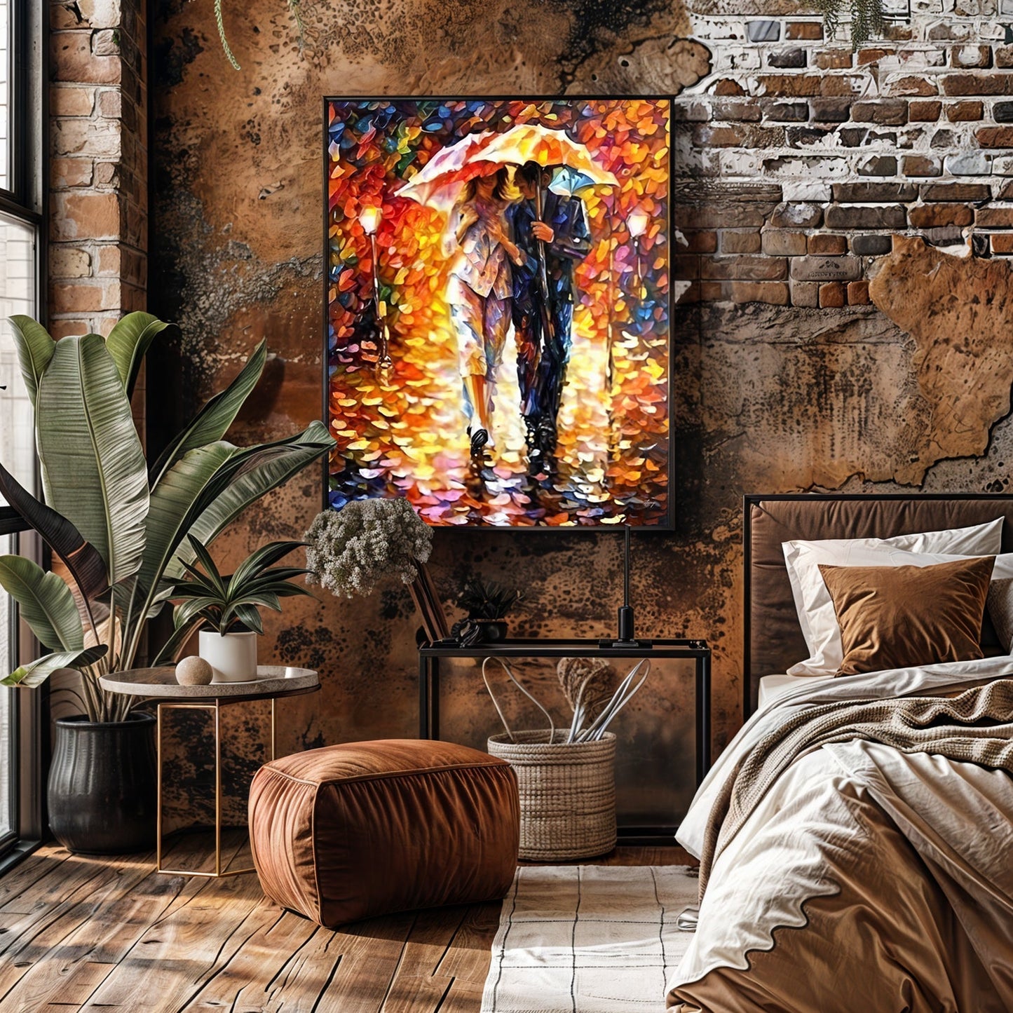 Rainy Romance Couple Street Scene Canvas Wall Art