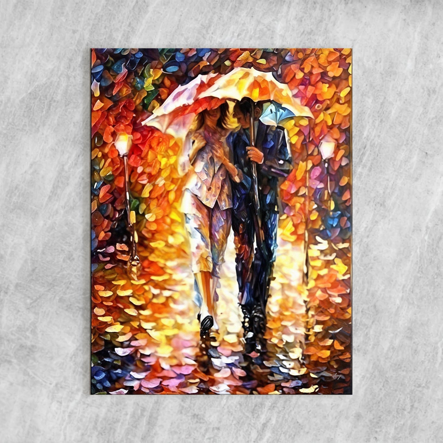 Rainy Romance Couple Street Scene Canvas Wall Art