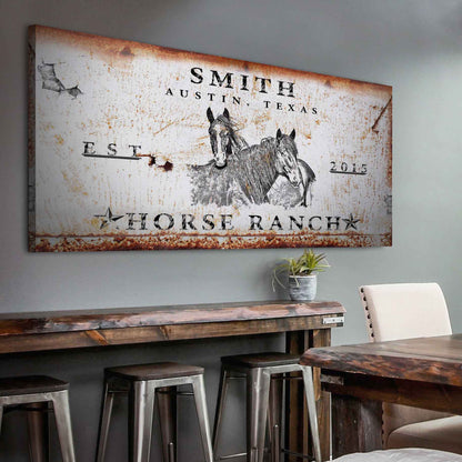Rustic horse ranch canvas wall art with vintage countryside horses in farmhouse palette