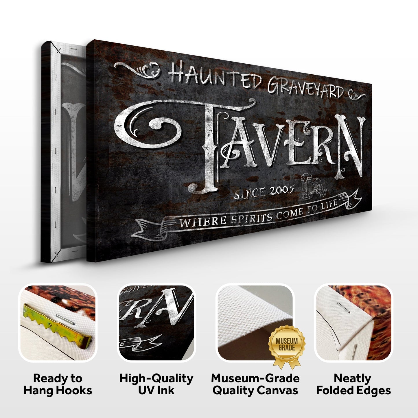 Haunted Graveyard Tavern Halloween Canvas Wall Art III