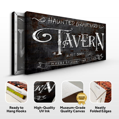 Haunted Graveyard Tavern Halloween Canvas Wall Art III