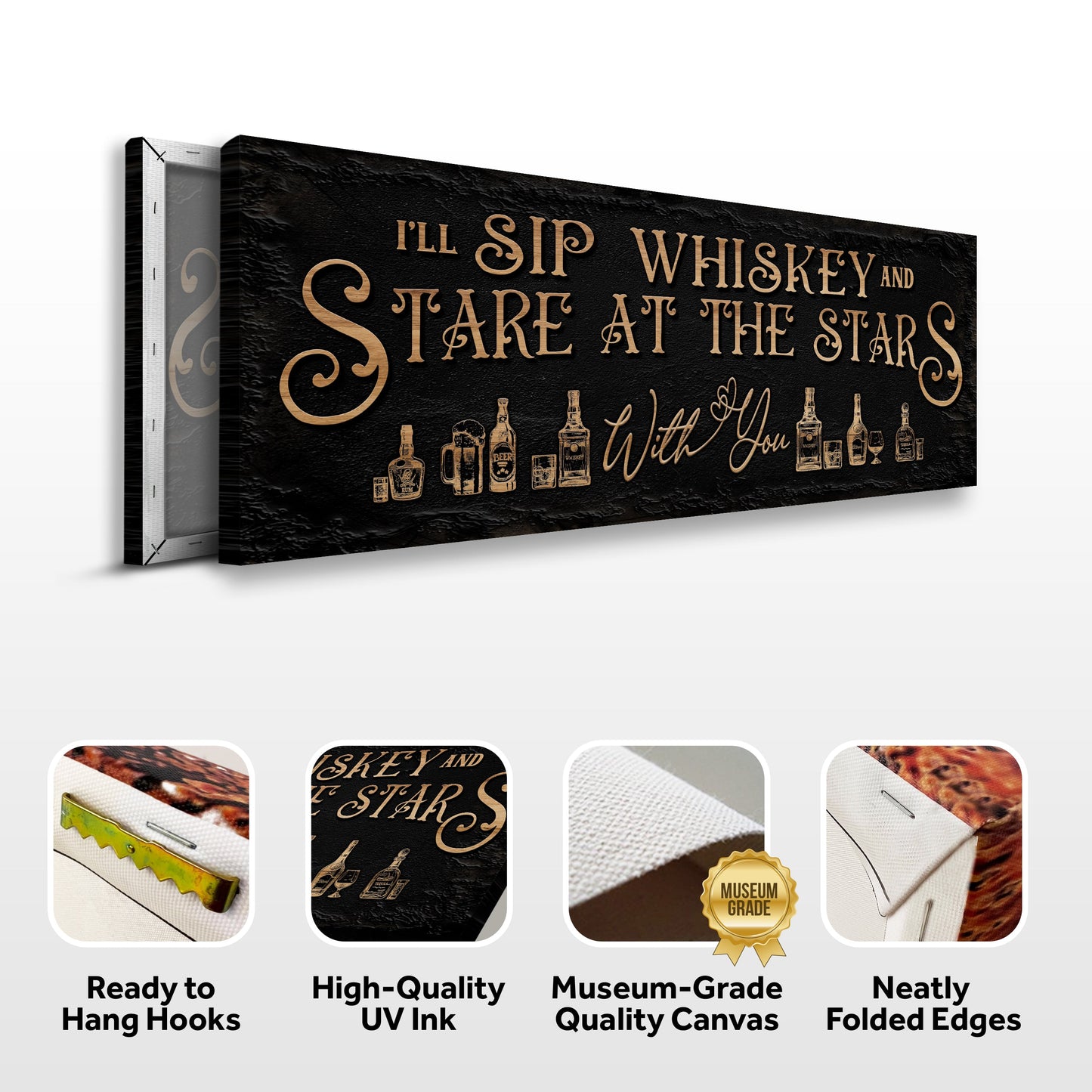 Sip Whiskey Stare At The Stars Rustic Canvas Art