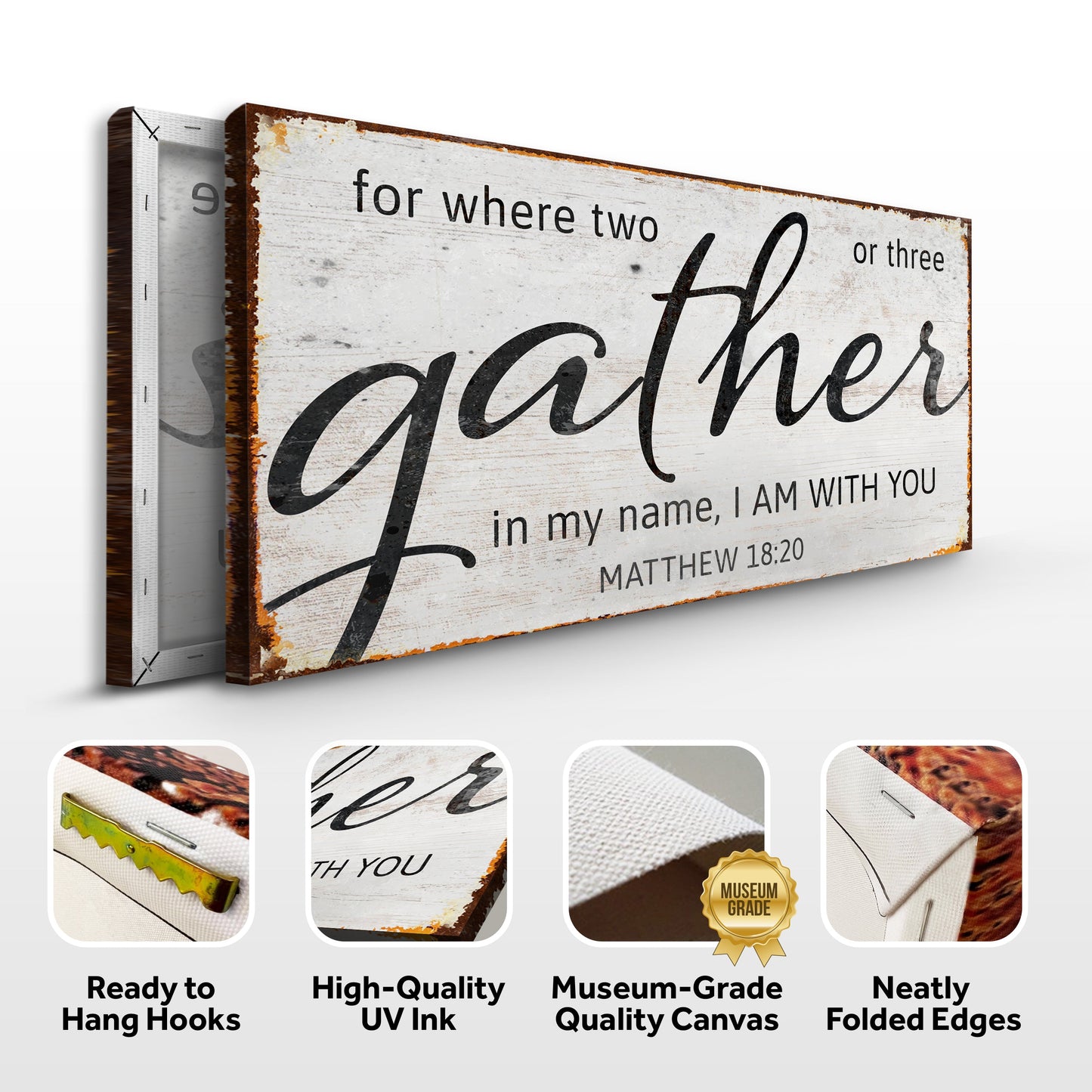 Matthew 18:20 Gather in Faith Scripture Canvas Wall Art