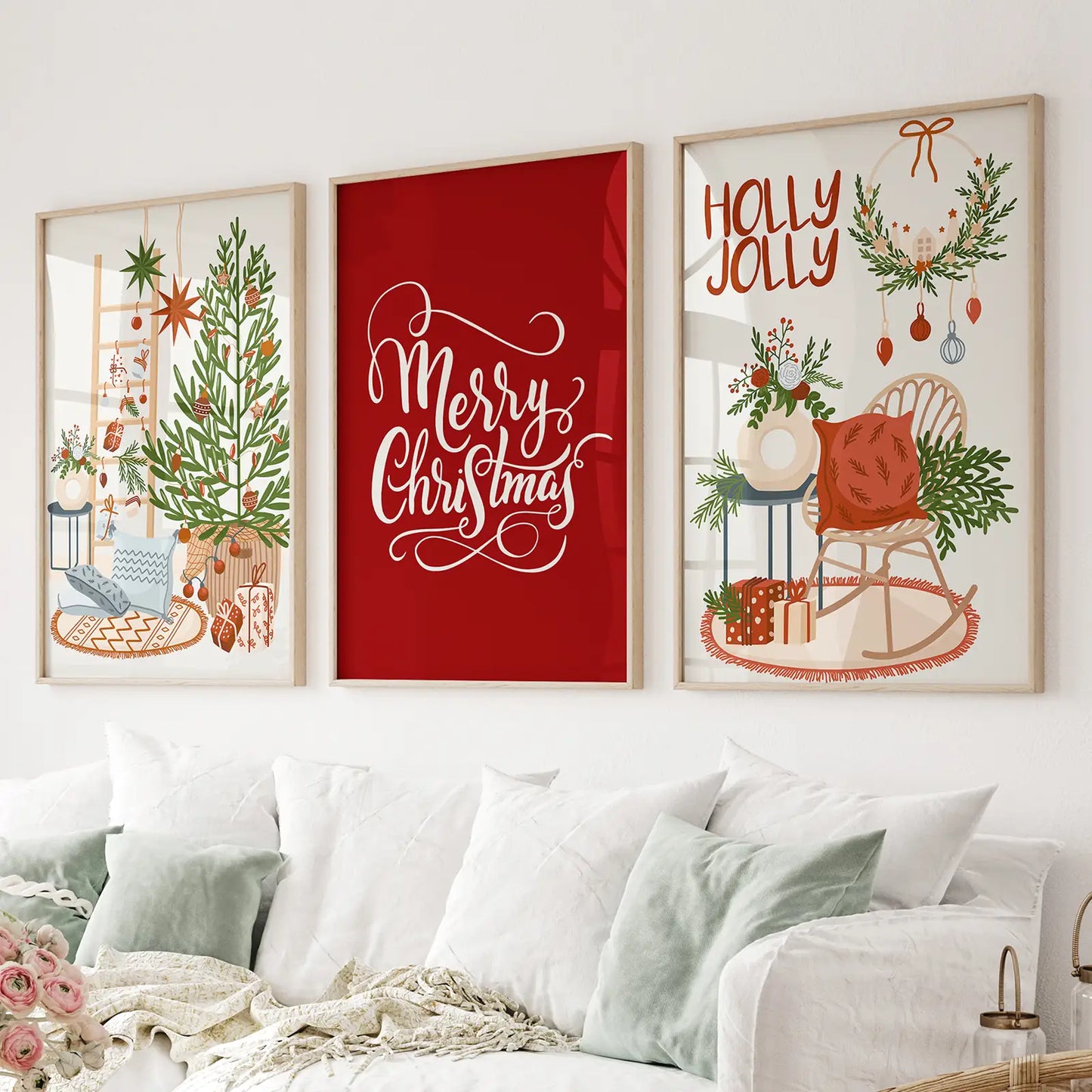Winter Scene Christmas Wall Art Set of 3 Prints