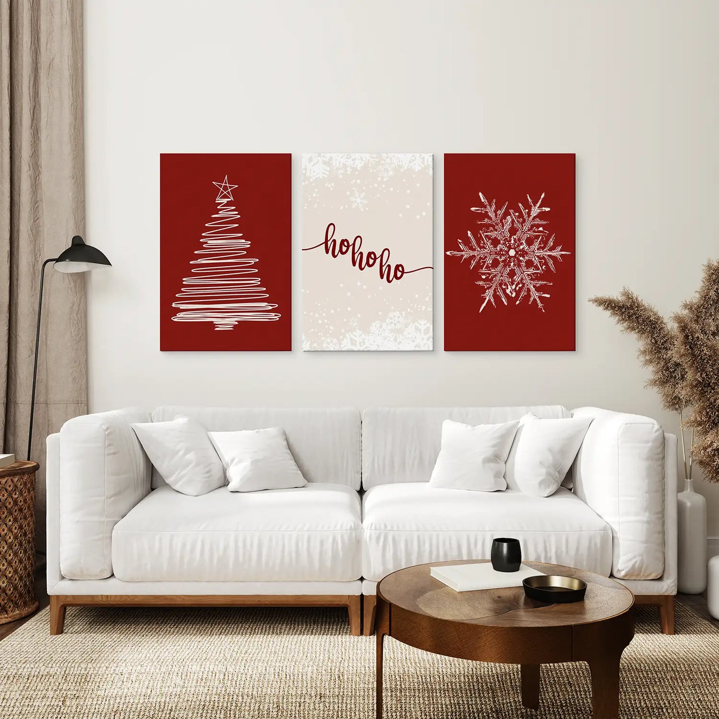 Red Christmas Tree and Snowflake Wall Art Set of 3