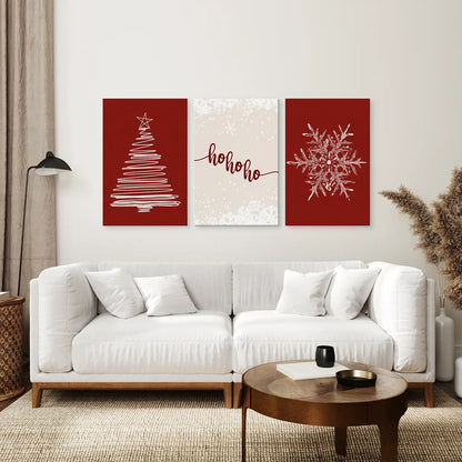 Red Christmas Tree and Snowflake Wall Art Set of 3
