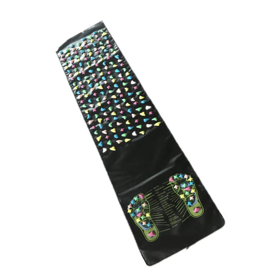 Reflexology walk stone mat folded - colorful acupressure massage pad with foot diagram guide