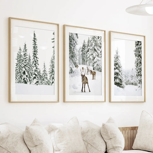 Winter Landscape Wall Art Set of 3 Fawn Prints