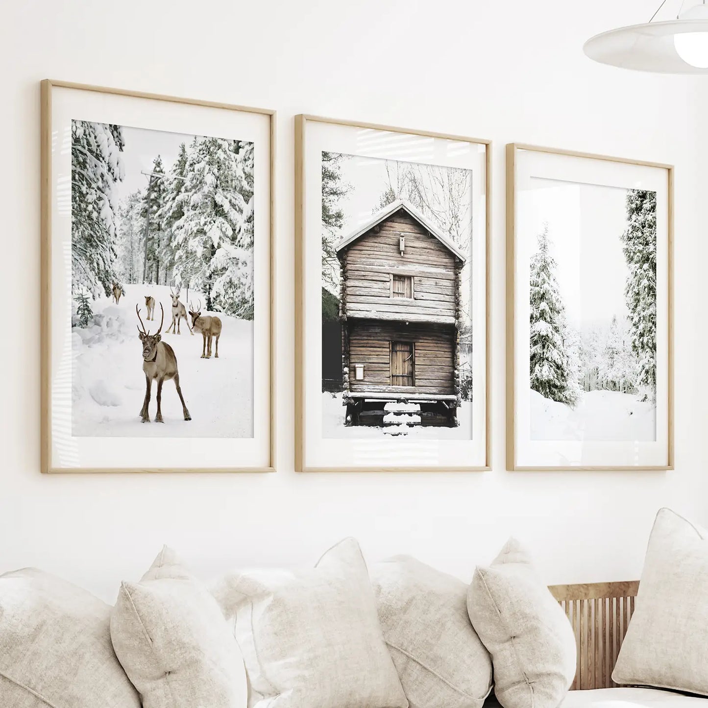 Christmas Forest Wall Art Set of 3 Reindeer Prints