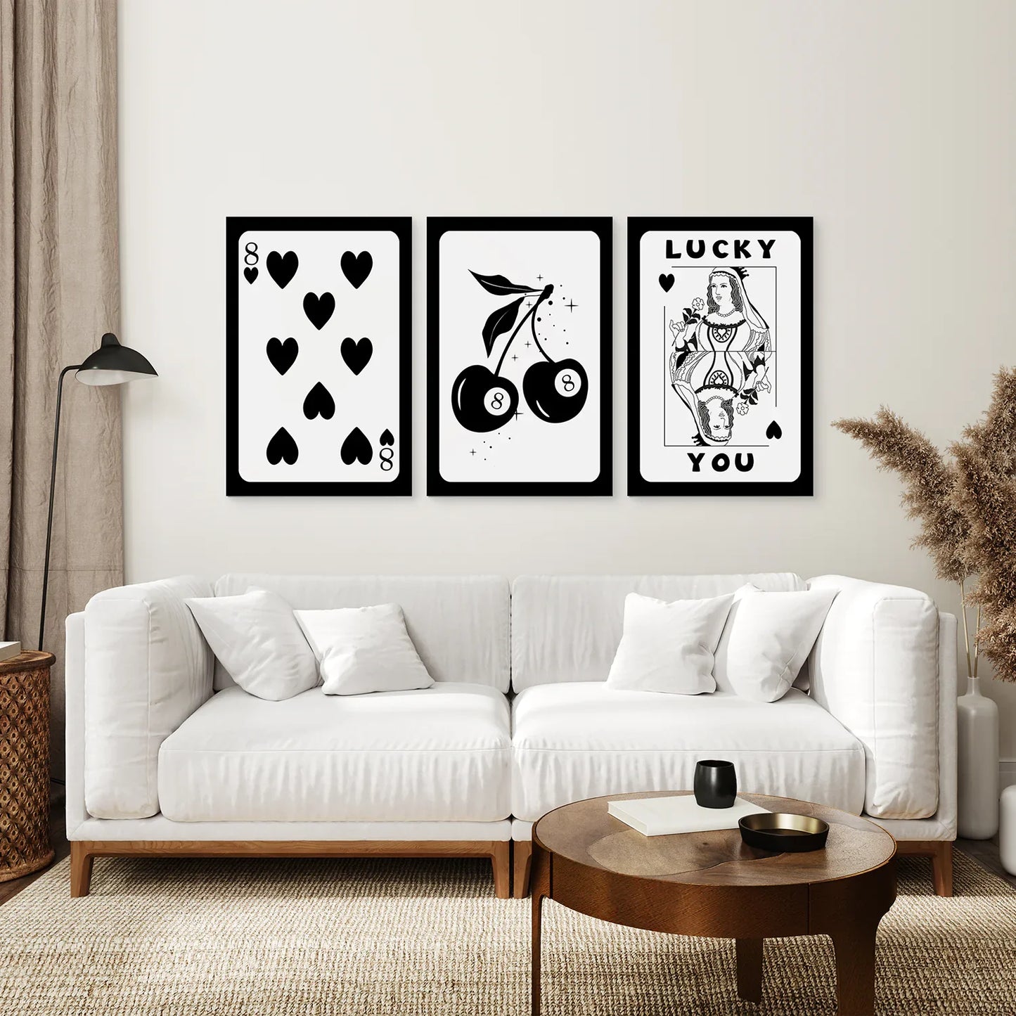 Black and White 8 Ball Cherry Wall Art Set of 3, Retro Prints