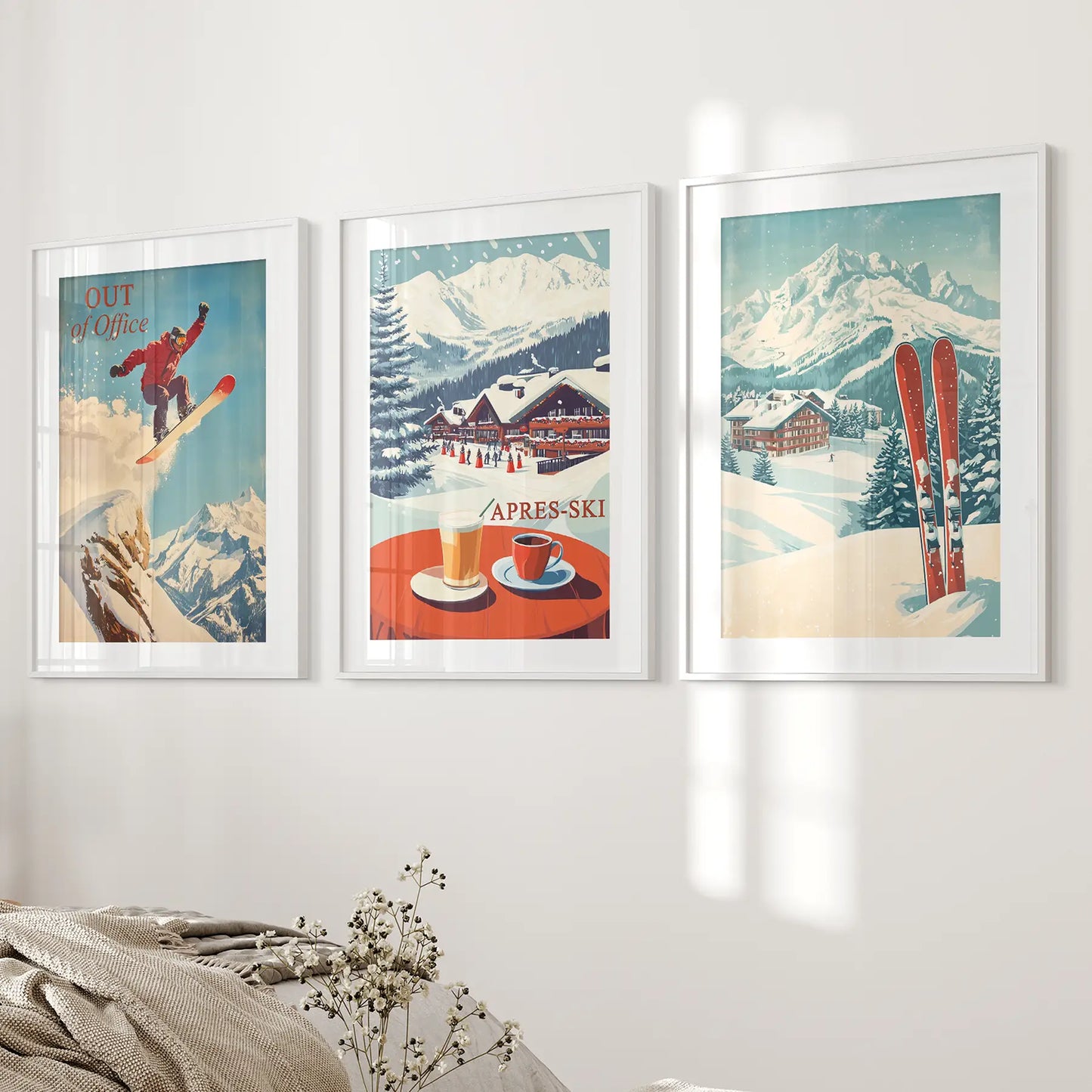 Ski Lodge Wall Art Set of 3 Retro Snowboard Apres Ski
