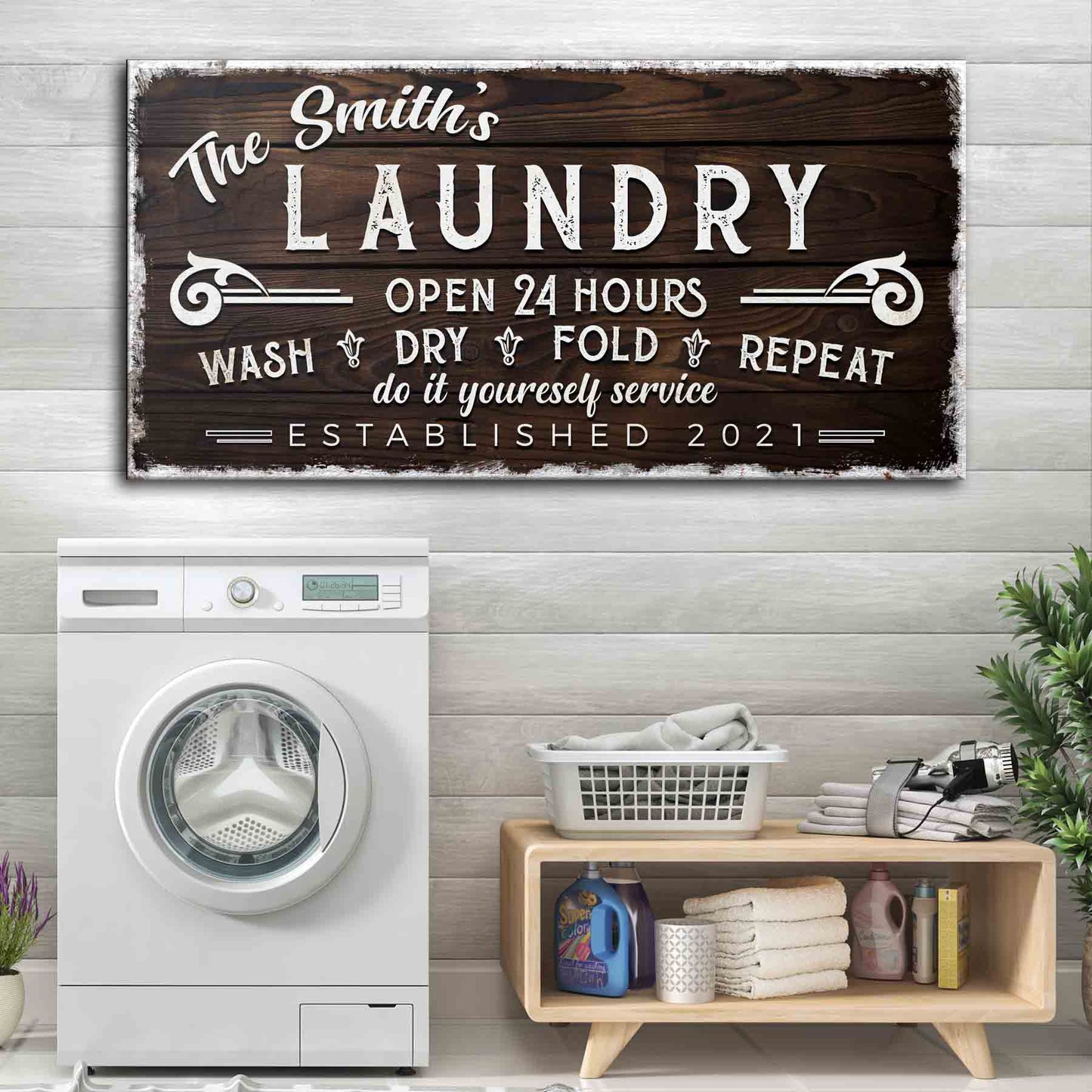 Personalized Laundry Room Family Name Canvas Sign