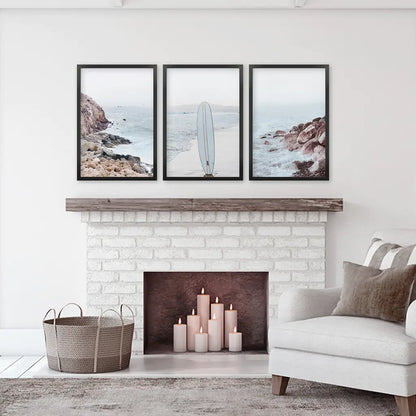 Surf Wall Art Set, 3 Piece Ocean Beach and Rocks Prints