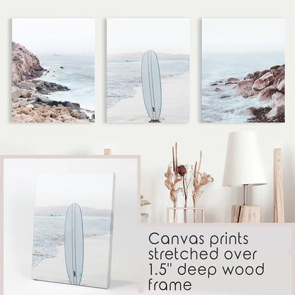 Surf Wall Art Set, 3 Piece Ocean Beach and Rocks Prints