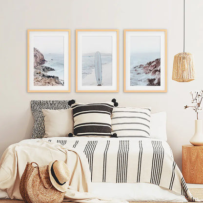 Surf Wall Art Set, 3 Piece Ocean Beach and Rocks Prints