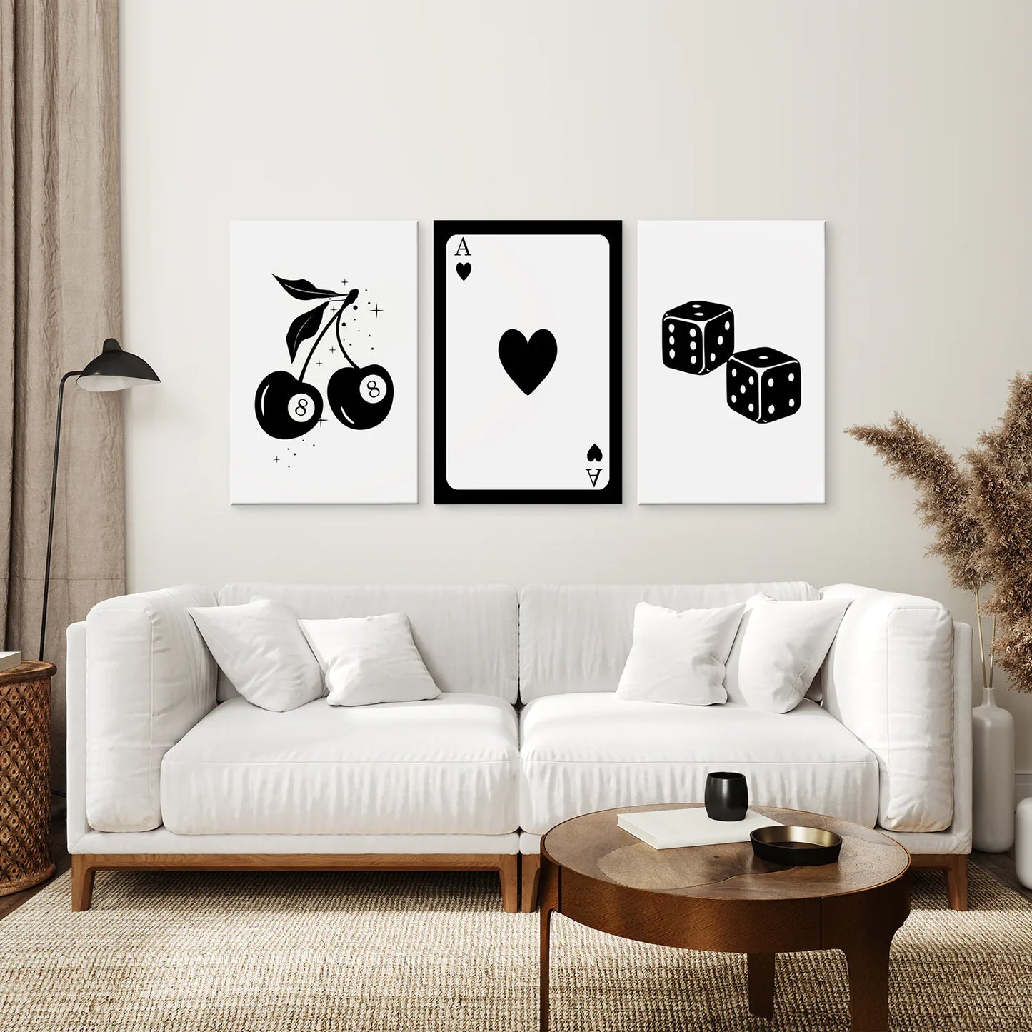 Black and White Playing Card Wall Art Set of 3