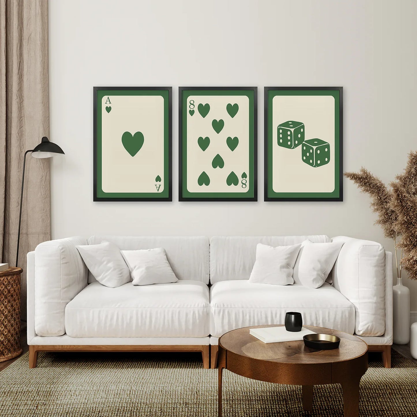 Vintage Green Beige Playing Card Wall Art Set of 3