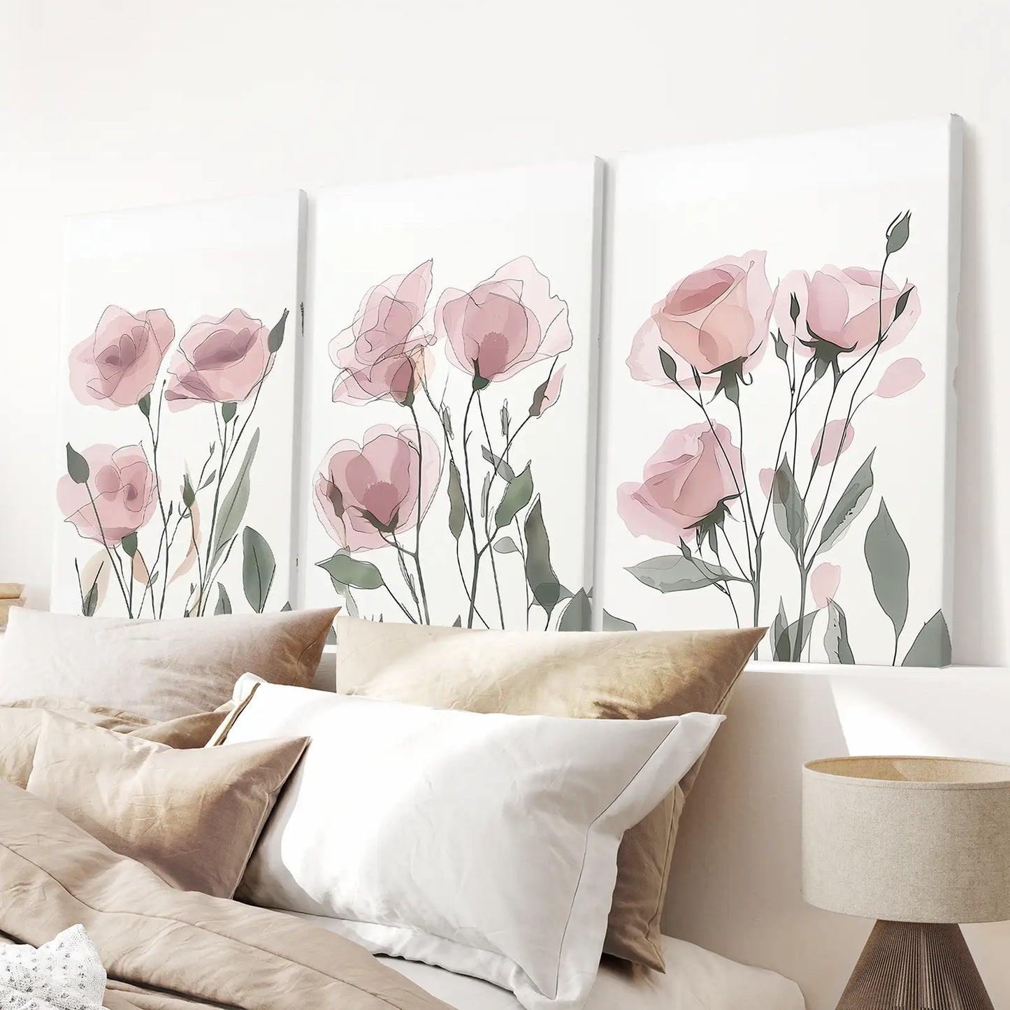 Blush Pink Watercolor Flowers Wall Art Set of 3
