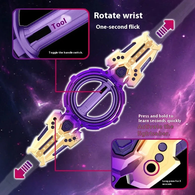 Rotating wrist mechanism demonstration - one-second flick activation for spinning sword toy gameplay