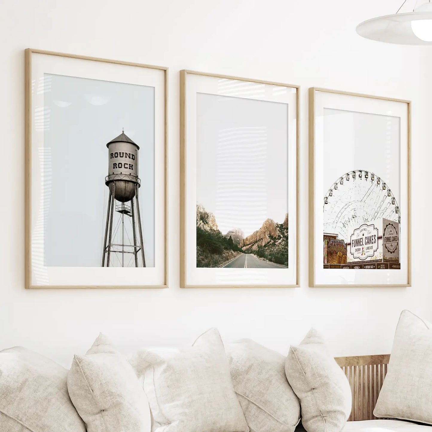 Texas Travel Wall Art, Water Tower and Road 3 Piece Set