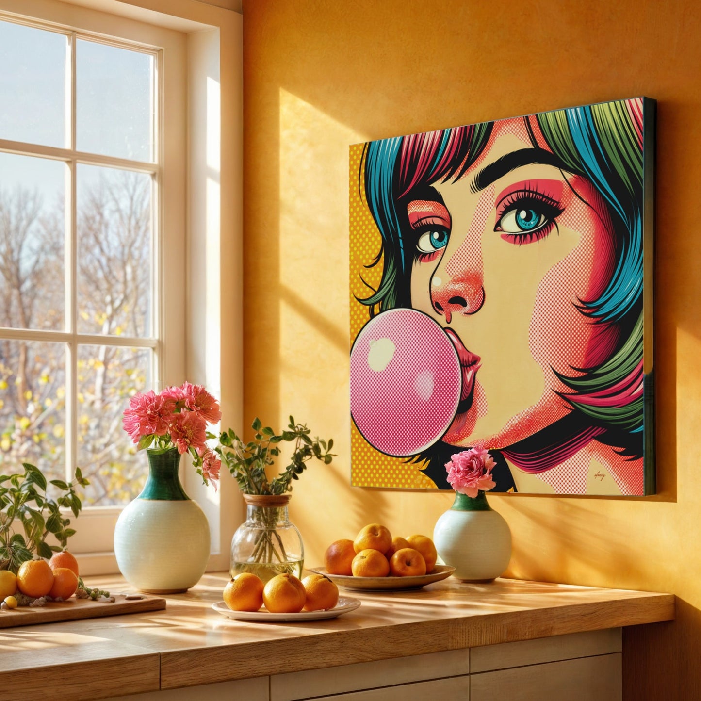 Roys Bubble Pop Art Girl Canvas Wall Art