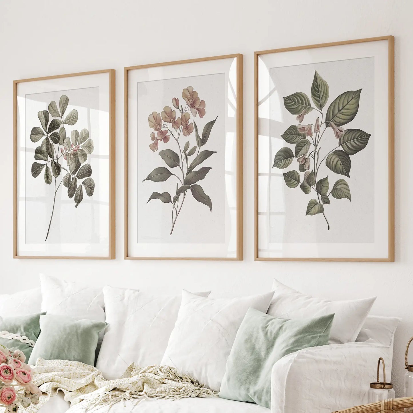 Rustic Botanical Vintage Flowers Wall Art Set