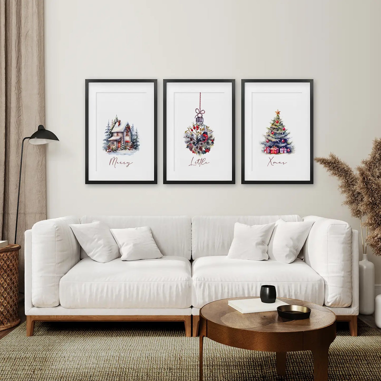 Snowy Christmas Tree Wall Art Set of 3 Holiday Prints