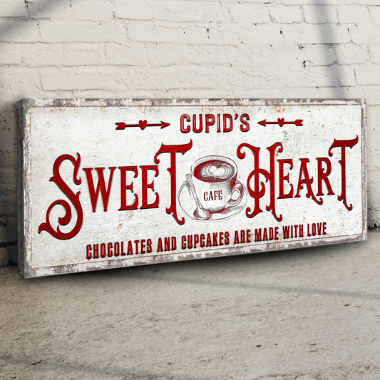 Rustic Cupid's Sweetheart vintage canvas sign with romantic nostalgic illustration