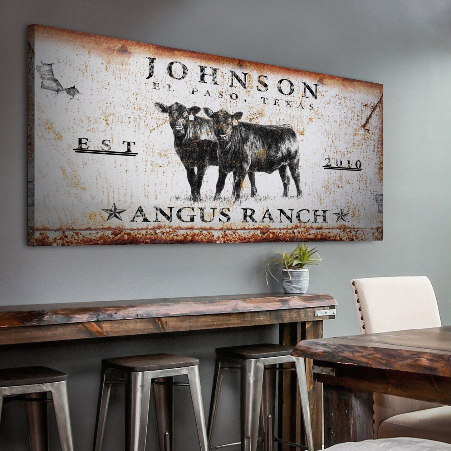 Angus Ranch Sign Personalized Canvas Wall Art