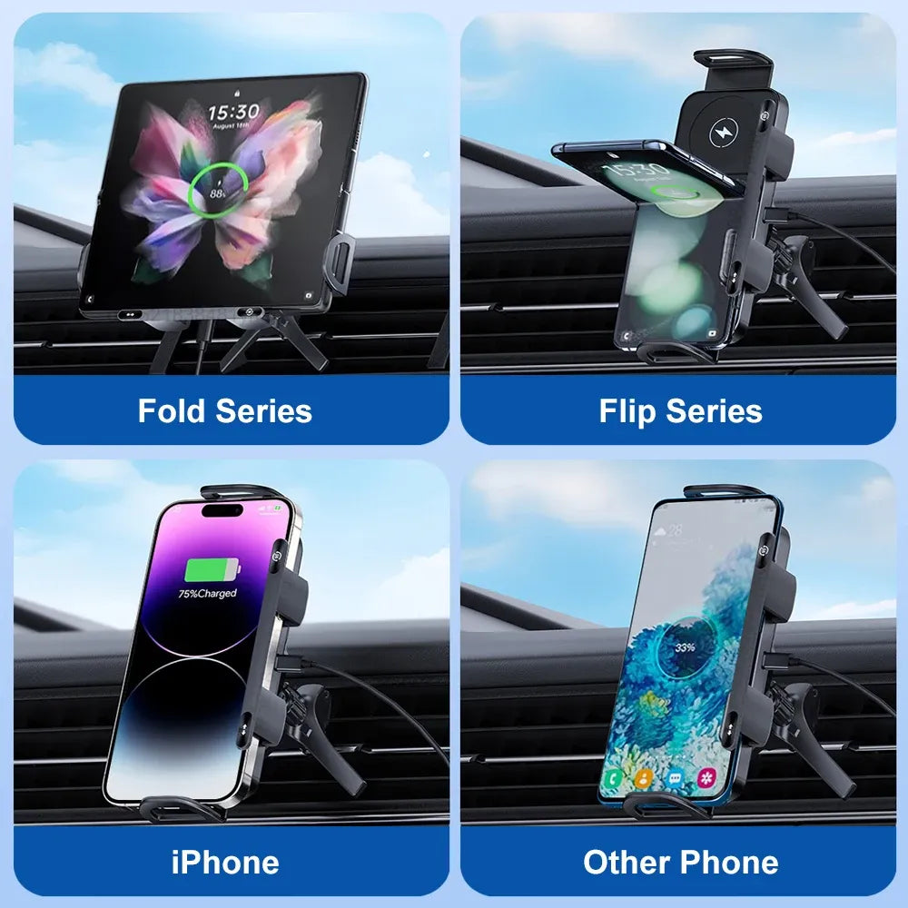 2-in-1 Auto Rotating Phone Holder & 15W Wireless Car Charger – See, Tap, Charge, Go
